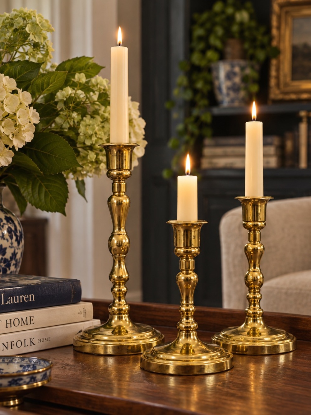Vintage Solid Brass Candlesticks | Set of 3 | Graduated Heights | Autumnal Decor